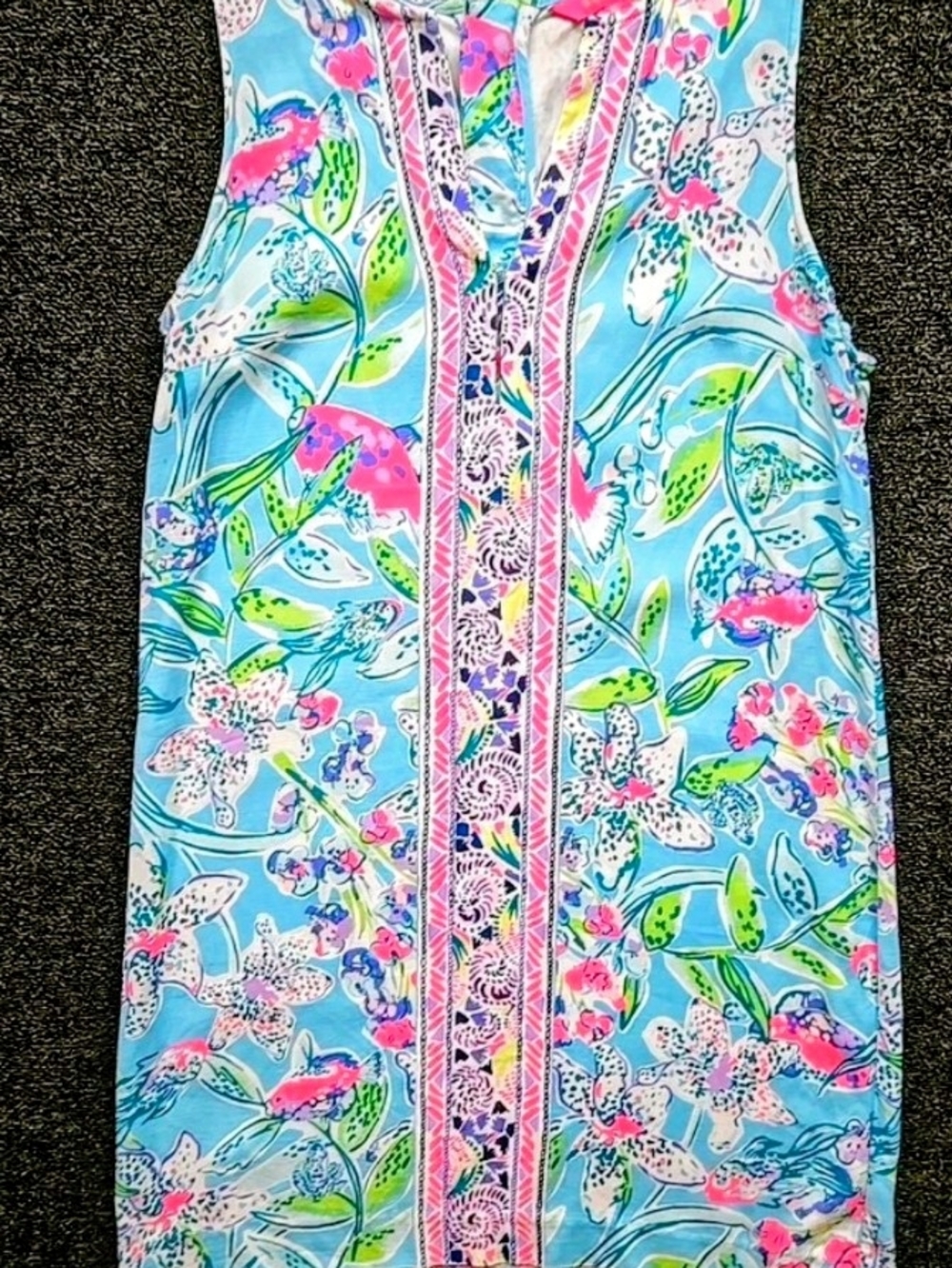 Lilly Pulitzer Blue Floral Print Mini Dress with Pink & Green Accents